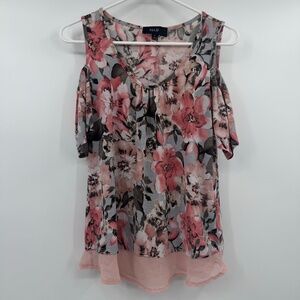 Naif Anthropologie Top Women Small Pink Floral Fairy Cottagecore Cold Shoulder